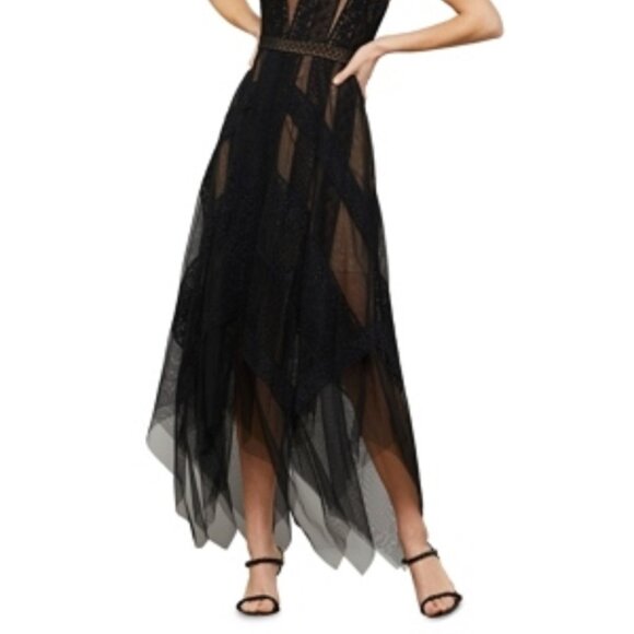 398$ BCBGMAXAZRIA Andi Lace Trim Party Evening Dress Sleeveless Size 4 Black - Picture 3 of 3